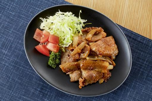 豚のしょうが焼き定食(真俯瞰) 豚のしょうが焼き定食(真俯瞰) 豚のしょうが焼き,生姜焼き,真俯瞰の写真素材