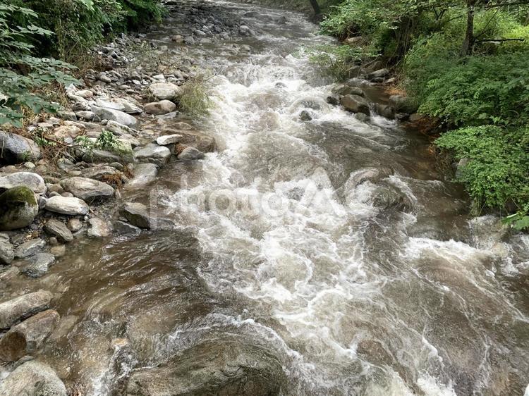台風後の山の川・Ｃ 川,濁流,山の写真素材