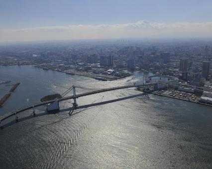 Rainbow Bridge, helicopter shot, helicopter, jiangdong district, JPG