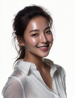 白いシャツが映える明るく清潔感のある女性の写真