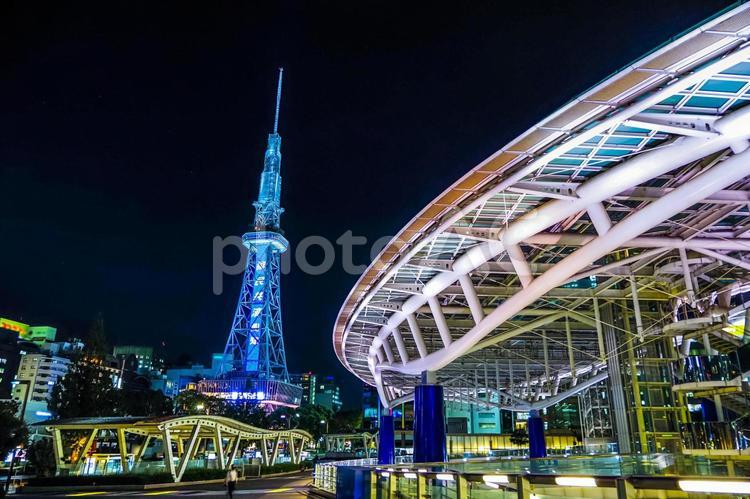 名古屋テレビ塔とオアシス21の夜景  夜景,名古屋,名古屋テレビ塔の写真素材