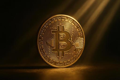 光に照らされたビットコイン 光に照らされたビットコインの写真