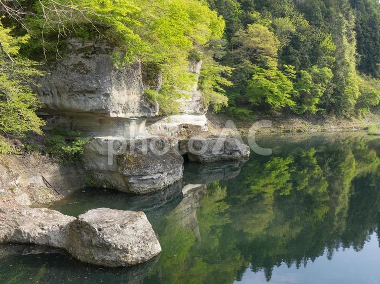 塔のへつり（遠景） 福島観光,会津田島,奇岩の写真素材