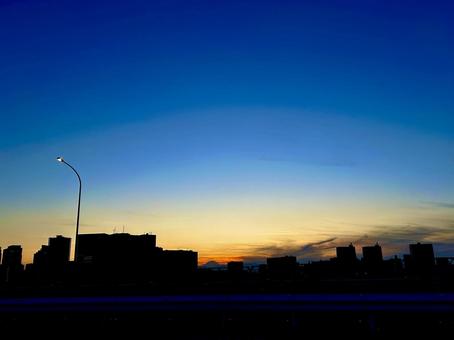 Photo, sunset, tamagawa, setting sun, 