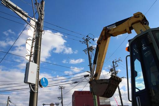 盛岡市内散策　その１０７ 工事現場,重機,晴天の写真素材