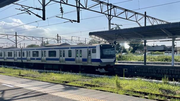 電車（常磐線） 電車,常磐線,友部駅の写真素材