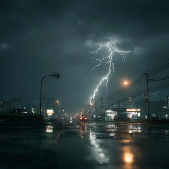 嵐の夜、都会の静寂を破る雷 嵐の夜、都会の静寂を破る雷の写真
