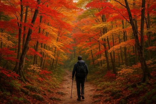 森林に囲まれた秋歩き 森林に囲まれた秋歩きの写真