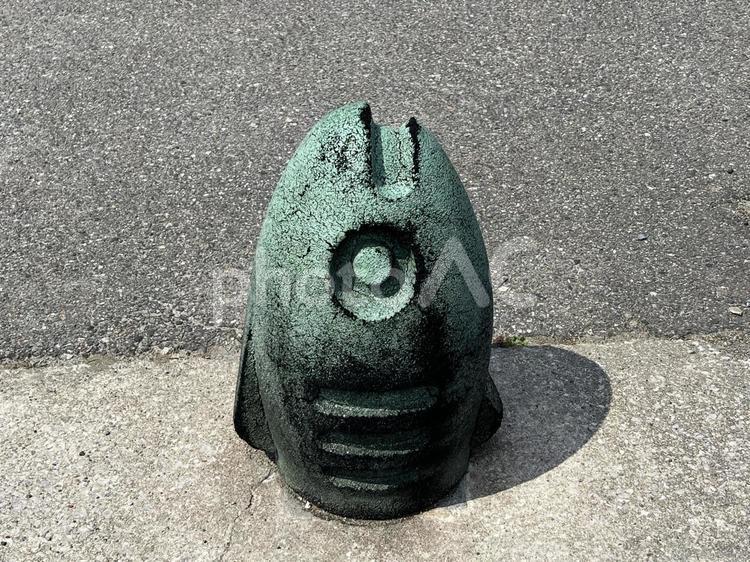 お魚の頭は車止め⁈ 能登,七尾マリンパーク,駐車場の写真素材