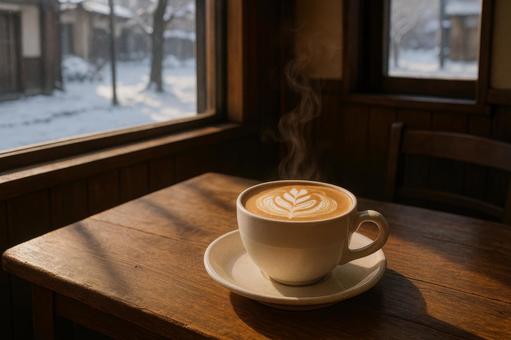 冬のカフェで温まるラテ 冬のカフェで温まるラテの写真