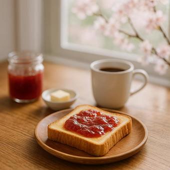 春の朝食トーストの写真