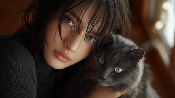 男性と猫 男性と猫の写真