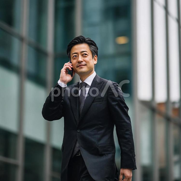 スマートフォンで連絡を取る日本人男性 日本人,ビジネスマン,男性の写真素材