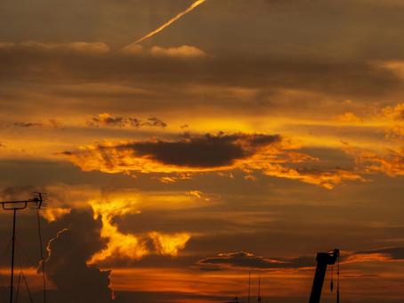 小岩の江戸川堤から見た夕焼け 小岩の江戸川堤から見た夕焼けの写真