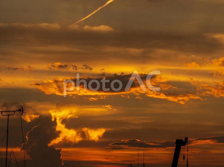 小岩の江戸川堤から見た夕焼け 小岩,江戸川堤,空の写真素材