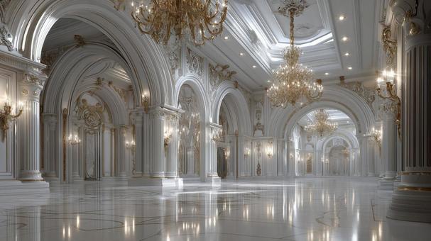 歴史を感じる白い宮殿の内装の写真