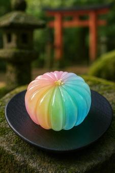 虹色の生菓子 虹色の生菓子の写真