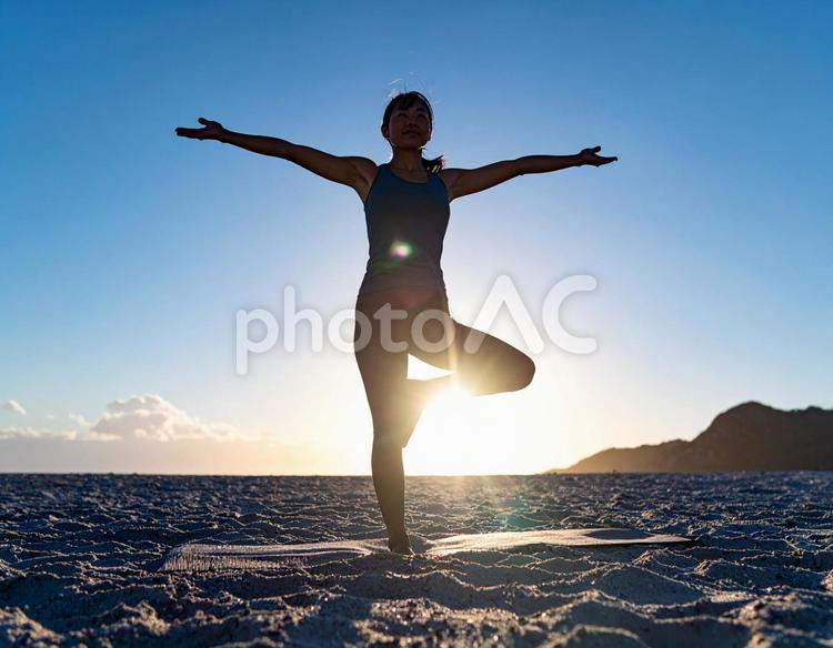 ヨガをする女性 女性,ヨガ,ヨガポーズの写真素材