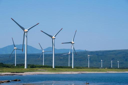 海岸に林立する風力発電タービン 風力タービン,風,風車の写真素材