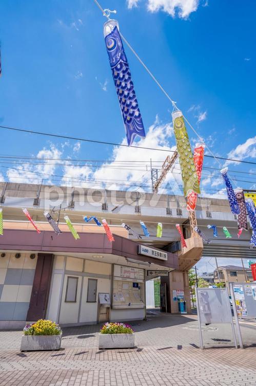 鯉のぼりが飾られる京王多摩川駅 京王線,京王多摩川駅,京王多摩川の写真素材