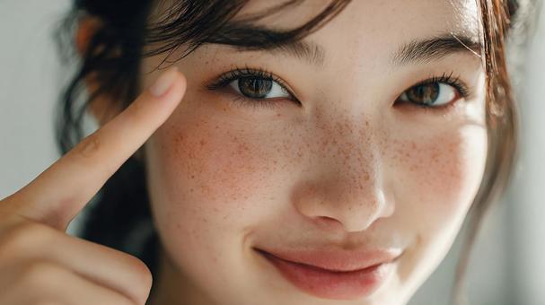 指が示す、視線を引きつける美しい瞳の瞬間 指が示す、視線を引きつける美しい瞳の瞬間の写真