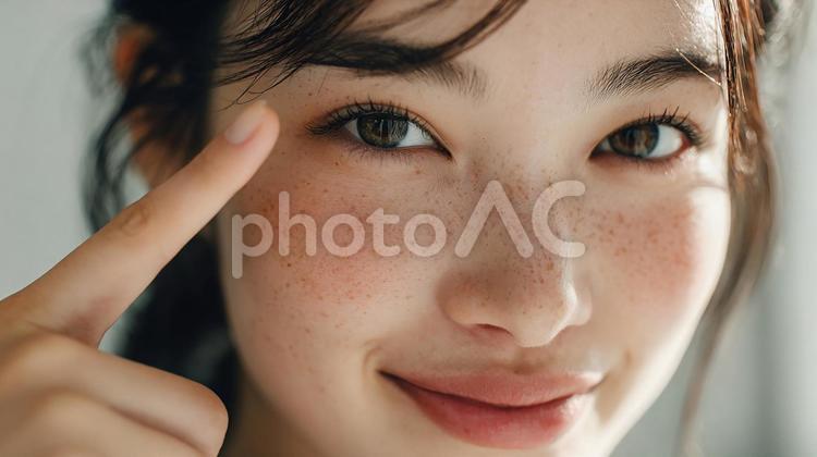 指が示す、視線を引きつける美しい瞳の瞬間 女性,アジア人,目の写真素材
