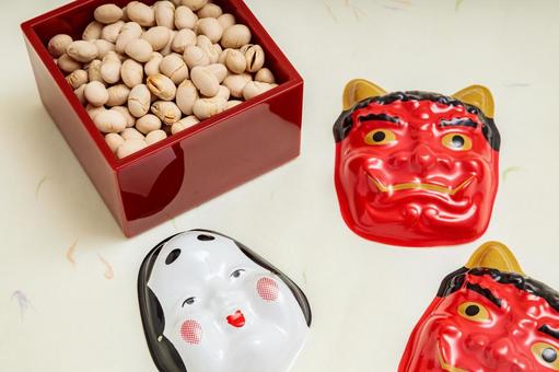節分のイメージ|おかめと赤鬼と福豆 節分のイメージ|おかめと赤鬼と福豆 節分,豆まき,鬼は外の写真素材