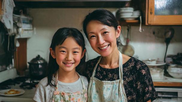 キッチンに立つ母と娘キッチン7 キッチンに立つ母と娘キッチン7の写真