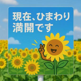 ひまわり満開の標識 ひまわり満開の標識の写真