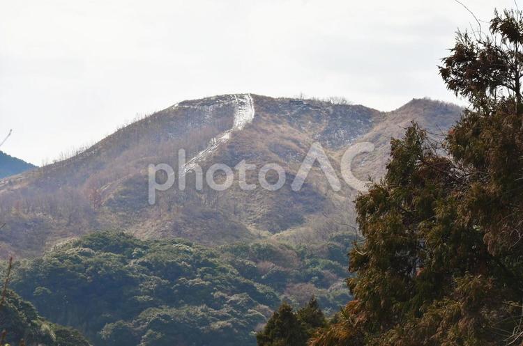 千仏鍾乳洞へ続く道　手前の展望台の風景 雪,平尾台,カルスト地形の写真素材