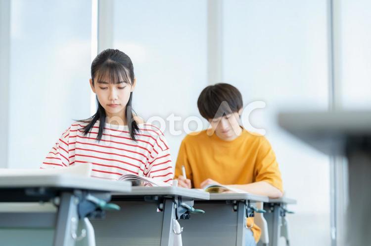 勉強をする男女の大学生 教育,塾,勉強の写真素材