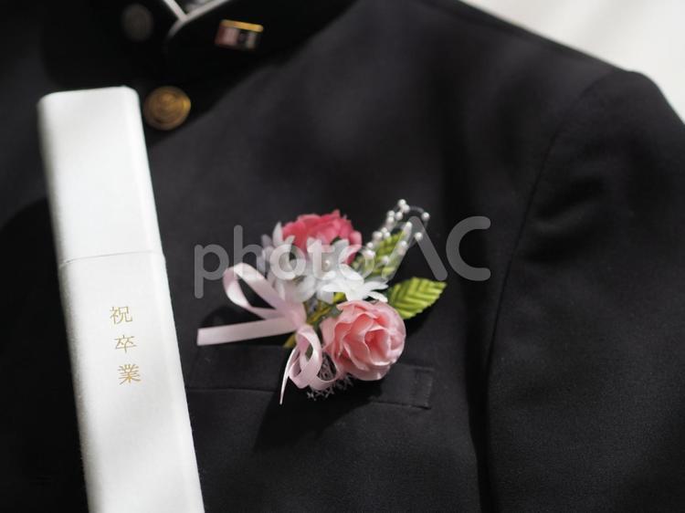 角型の卒業証書入れと学ラン（卒業式の日） 卒業,学生服,卒業式の写真素材