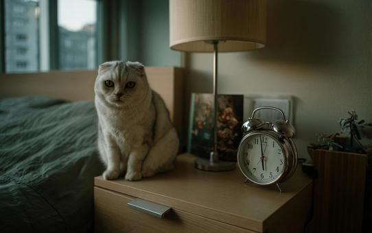 猫と目覚まし時計 猫と目覚まし時計の写真