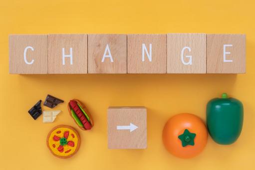 Dietary changes, reforms and improvements | Blocks and clocks labeled "CHANGE" Dietary changes, reforms and improvements | Blocks and clocks labeled "CHANGE"