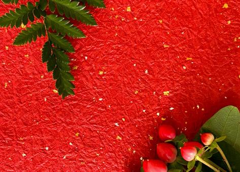 和洋折衷　赤背景のお正月飾り 正月,背景,和の写真素材