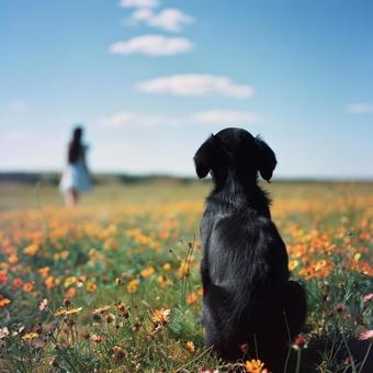 黒い犬(後ろ姿)の写真
