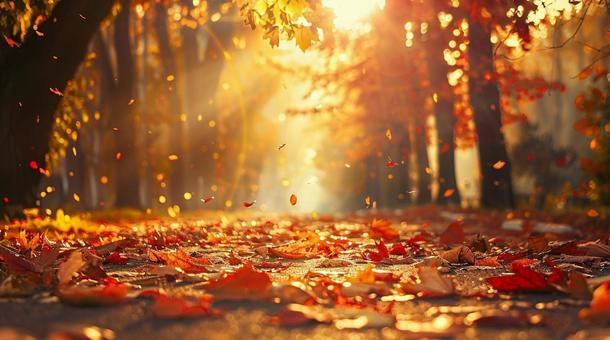 紅葉の落ち葉と並木道 紅葉の落ち葉と並木道の写真