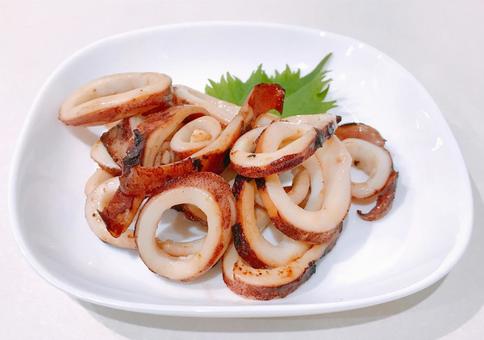 Photo, tintenfisch tintenfisch, gegrillter tintenfisch, töpferei, 
