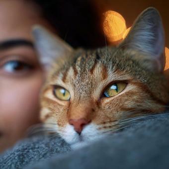 猫と女性 猫と女性の写真