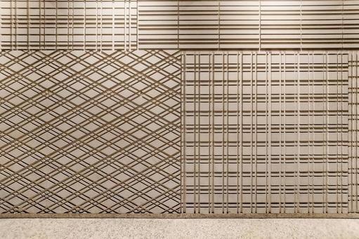 チェック柄のベージュ色の壁面 壁面,ベージュ色,クリーム色の写真素材