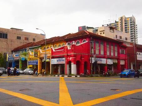 カラフル カラフル,街並み,ポールの写真素材