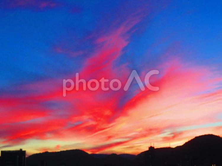 ７月下旬の野田池の夕焼け 背景,夕焼け,夕暮れの写真素材