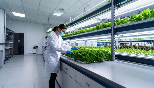 研究所で実験をする女性の研究者 研究所で実験をする女性の研究者の写真