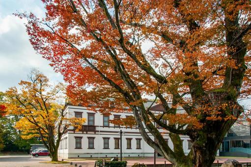 金沢の国立工芸館と紅葉した庭 金沢の国立工芸館と紅葉した庭 国立工芸館,石川県,金沢の写真素材