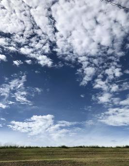 青空の堤防 青空の堤防の写真
