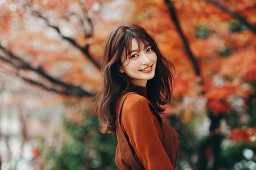 紅葉と女性-8の写真