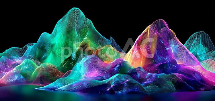 テクノロジーを感じる山岳グラフィック デジタル,ワイヤーフレーム,ホログラムの写真素材