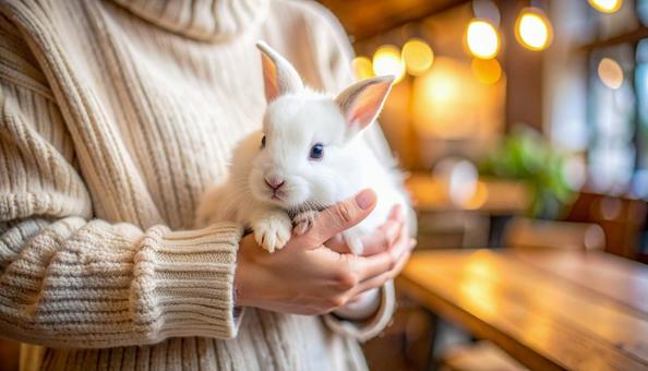 うさぎとの触れ合いの写真