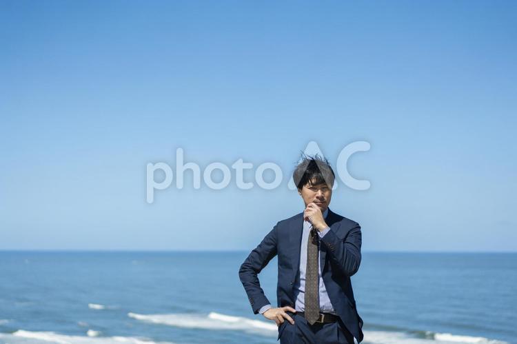 海と空とビジネスマン 海,夏,波の写真素材