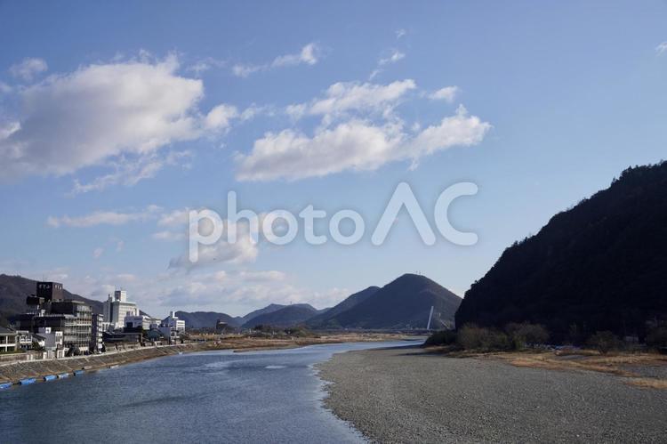 川と青空と山 川,自然,空の写真素材